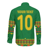 Custom Cameroon Football Long Sleeve Button Shirt Tribal Motifs Green Color - Wonder Print Shop