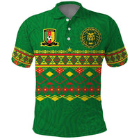 Custom Cameroon Football Polo Shirt Tribal Motifs Green Color - Wonder Print Shop