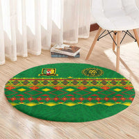 Cameroon Football Round Carpet Tribal Motifs Green Color - Wonder Print Shop