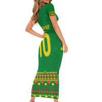 Custom Cameroon Football Short Sleeve Bodycon Dress Tribal Motifs Green Color - Wonder Print Shop