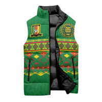 Custom Cameroon Football Sleeveless Puffer Jacket Tribal Motifs Green Color - Wonder Print Shop