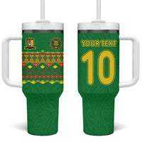 Custom Cameroon Football Tumbler With Handle Tribal Motifs Green Color - Wonder Print Shop
