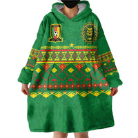 Custom Cameroon Football Wearable Blanket Hoodie Tribal Motifs Green Color - Wonder Print Shop
