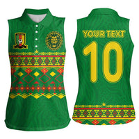 Custom Cameroon Football Women Sleeveless Polo Shirt Tribal Motifs Green Color - Wonder Print Shop