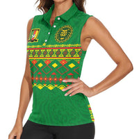 Custom Cameroon Football Women Sleeveless Polo Shirt Tribal Motifs Green Color - Wonder Print Shop