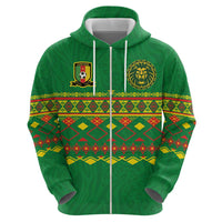 Custom Cameroon Football Zip Hoodie Tribal Motifs Green Color - Wonder Print Shop