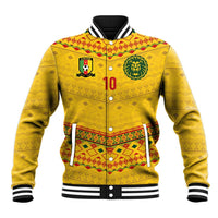 Custom Cameroon Football Baseball Jacket Tribal Motifs Yellow Color - Wonder Print Shop