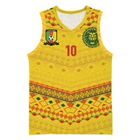 Custom Cameroon Football Basketball Jersey Tribal Motifs Yellow Color - Wonder Print Shop