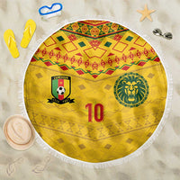 Custom Cameroon Football Beach Blanket Tribal Motifs Yellow Color - Wonder Print Shop