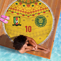 Custom Cameroon Football Beach Blanket Tribal Motifs Yellow Color - Wonder Print Shop