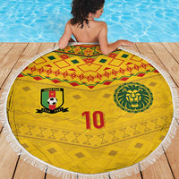 Custom Cameroon Football Beach Blanket Tribal Motifs Yellow Color - Wonder Print Shop