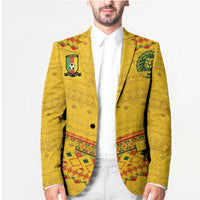 Custom Cameroon Football Blazer Tribal Motifs Yellow Color - Wonder Print Shop