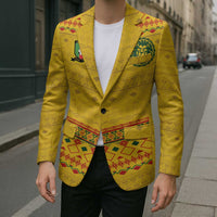 Custom Cameroon Football Blazer Tribal Motifs Yellow Color - Wonder Print Shop