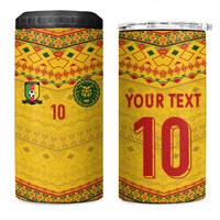 Custom Cameroon Football 4 in 1 Can Cooler Tumbler Tribal Motifs Yellow Color - Wonder Print Shop