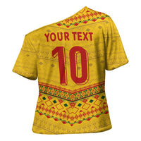 Custom Cameroon Football Cross Shoulder Shirt Tribal Motifs Yellow Color - Wonder Print Shop
