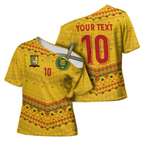 Custom Cameroon Football Cross Shoulder Shirt Tribal Motifs Yellow Color - Wonder Print Shop