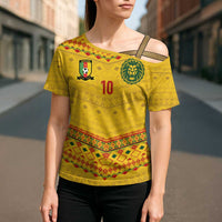 Custom Cameroon Football Cross Shoulder Shirt Tribal Motifs Yellow Color - Wonder Print Shop