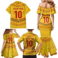 Custom Cameroon Football Family Matching Mermaid Dress and Hawaiian Shirt Tribal Motifs Yellow Color - Wonder Print Shop
