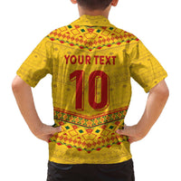 Custom Cameroon Football Family Matching Off The Shoulder Long Sleeve Dress and Hawaiian Shirt Tribal Motifs Yellow Color - Wonder Print Shop