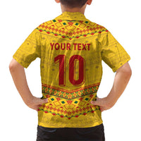Custom Cameroon Football Family Matching Short Sleeve Bodycon Dress and Hawaiian Shirt Tribal Motifs Yellow Color - Wonder Print Shop