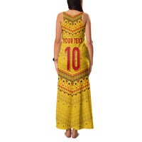 Custom Cameroon Football Family Matching Tank Maxi Dress and Hawaiian Shirt Tribal Motifs Yellow Color - Wonder Print Shop