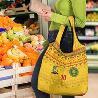 Custom Cameroon Football Grocery Bag Tribal Motifs Yellow Color - Wonder Print Shop