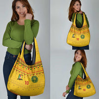 Custom Cameroon Football Grocery Bag Tribal Motifs Yellow Color - Wonder Print Shop