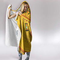 Custom Cameroon Football Hooded Blanket Tribal Motifs Yellow Color - Wonder Print Shop