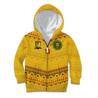 Custom Cameroon Football Kid Hoodie Tribal Motifs Yellow Color - Wonder Print Shop