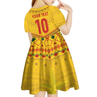 Custom Cameroon Football Kid Short Sleeve Dress Tribal Motifs Yellow Color - Wonder Print Shop