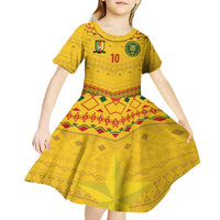 Custom Cameroon Football Kid Short Sleeve Dress Tribal Motifs Yellow Color - Wonder Print Shop