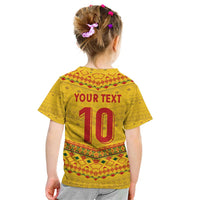 Custom Cameroon Football Kid T Shirt Tribal Motifs Yellow Color - Wonder Print Shop