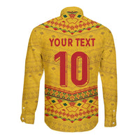 Custom Cameroon Football Long Sleeve Button Shirt Tribal Motifs Yellow Color - Wonder Print Shop