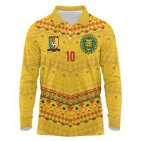 Custom Cameroon Football Long Sleeve Polo Shirt Tribal Motifs Yellow Color - Wonder Print Shop