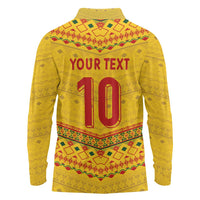 Custom Cameroon Football Long Sleeve Polo Shirt Tribal Motifs Yellow Color - Wonder Print Shop