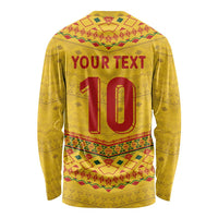 Custom Cameroon Football Long Sleeve Shirt Tribal Motifs Yellow Color - Wonder Print Shop