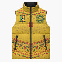 Custom Cameroon Football Sleeveless Puffer Jacket Tribal Motifs Yellow Color - Wonder Print Shop