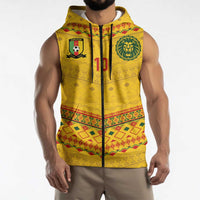 Custom Cameroon Football Sleeveless Zip Hoodie Tribal Motifs Yellow Color - Wonder Print Shop