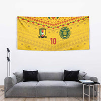 Custom Cameroon Football Tapestry Tribal Motifs Yellow Color - Wonder Print Shop