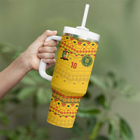 Custom Cameroon Football Tumbler With Handle Tribal Motifs Yellow Color - Wonder Print Shop