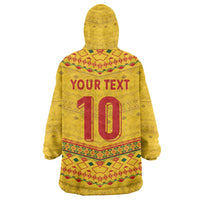 Custom Cameroon Football Wearable Blanket Hoodie Tribal Motifs Yellow Color - Wonder Print Shop