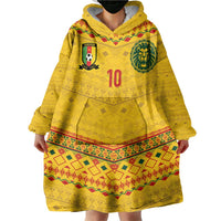 Custom Cameroon Football Wearable Blanket Hoodie Tribal Motifs Yellow Color - Wonder Print Shop