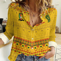 Custom Cameroon Football Women Casual Shirt Tribal Motifs Yellow Color - Wonder Print Shop