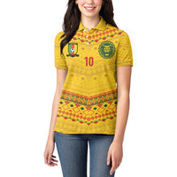 Custom Cameroon Football Women Polo Shirt Tribal Motifs Yellow Color - Wonder Print Shop