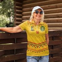 Custom Cameroon Football Women Polo Shirt Tribal Motifs Yellow Color - Wonder Print Shop