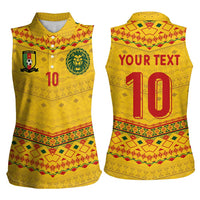 Custom Cameroon Football Women Sleeveless Polo Shirt Tribal Motifs Yellow Color - Wonder Print Shop