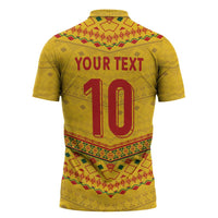 Custom Cameroon Football Zipper Polo Shirt Tribal Motifs Yellow Color - Wonder Print Shop