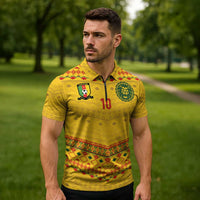 Custom Cameroon Football Zipper Polo Shirt Tribal Motifs Yellow Color - Wonder Print Shop