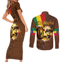 Ethiopia Culture - Proud of Coffee Couples Matching Short Sleeve Bodycon Dress and Long Sleeve Button Shirt