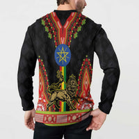 Ethiopia Culture Button Sweatshirt Lion of Judah with The Star Seal - Dashiki Style